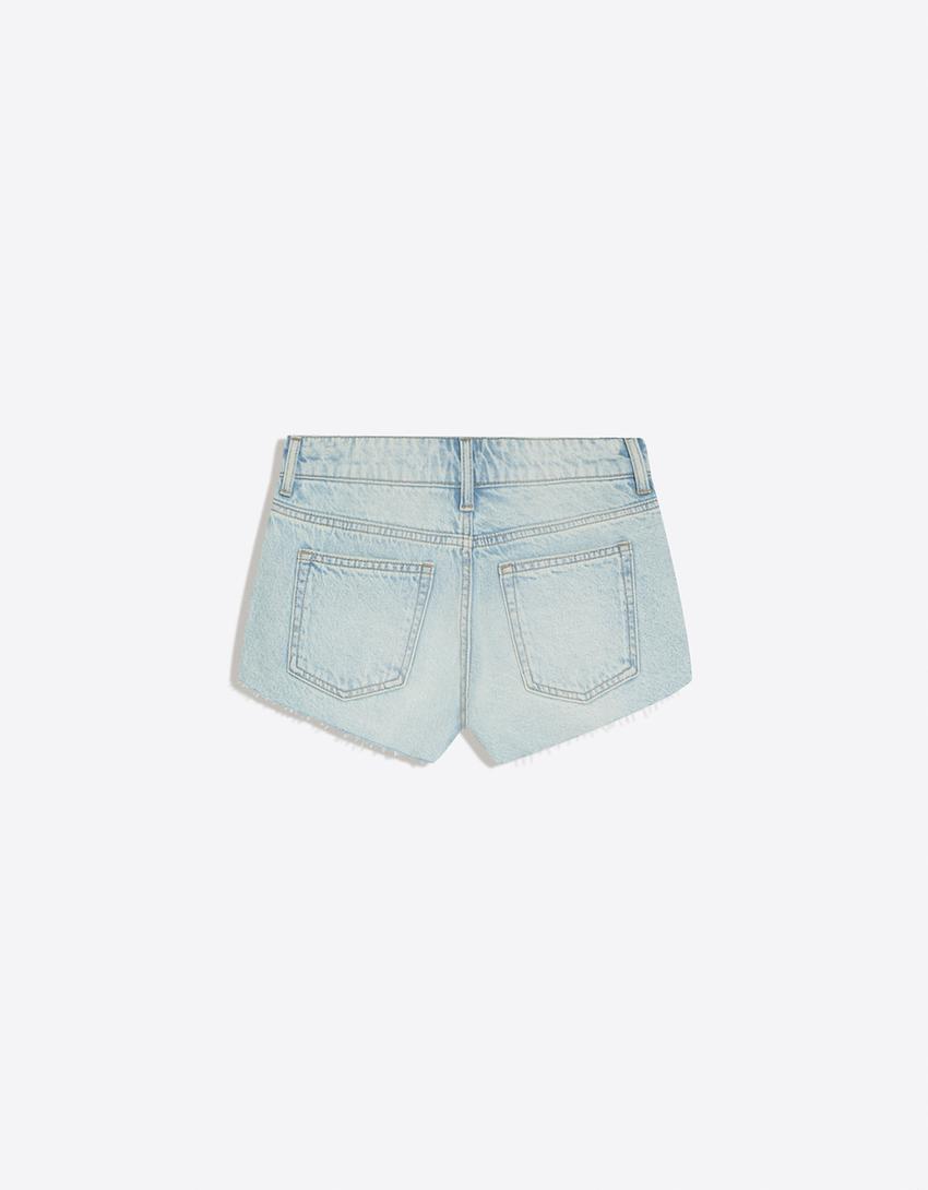 Shimmery denim shorts-Light blue