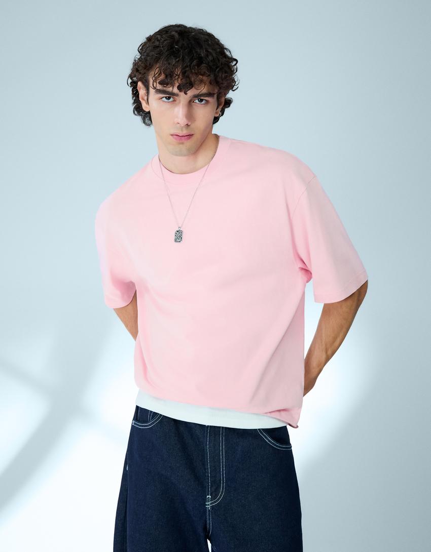 Boxy short sleeve T-shirt-Pink