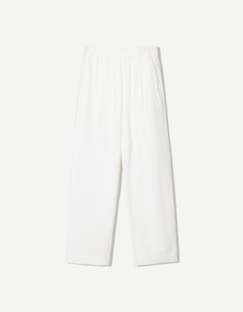 Ensemble chemise et pantalon texturé-Blanc-6