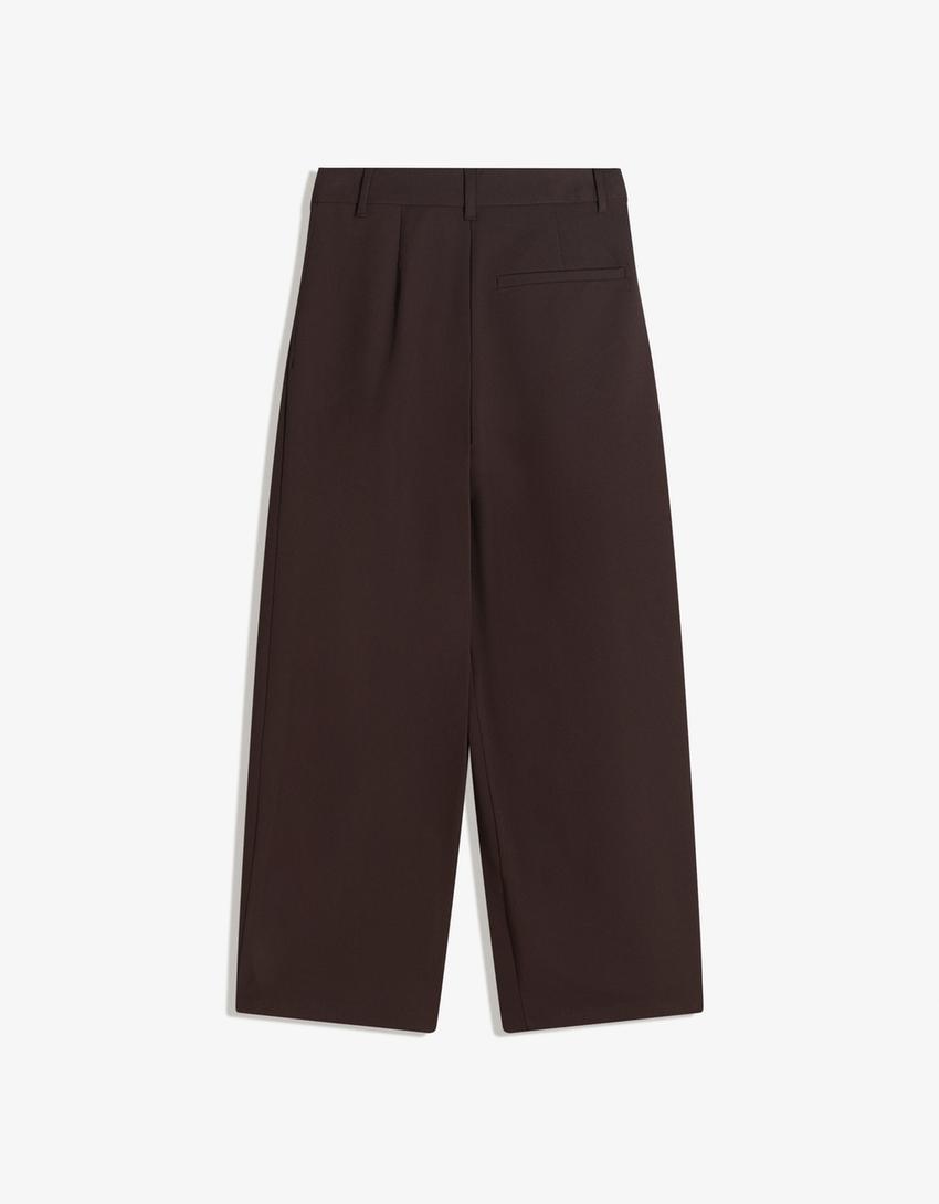 Tailored Hose mit überkreuztem Bund-Braun