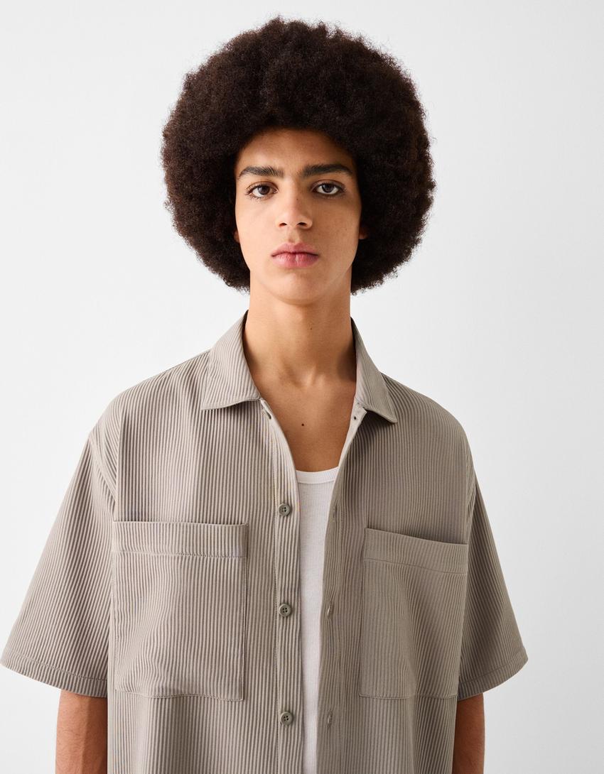 Ensemble chemise et pantalon plissé-Sable-3