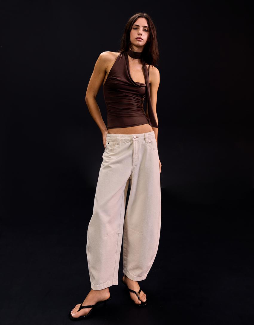 Asimetrik fular top-Kahverengi