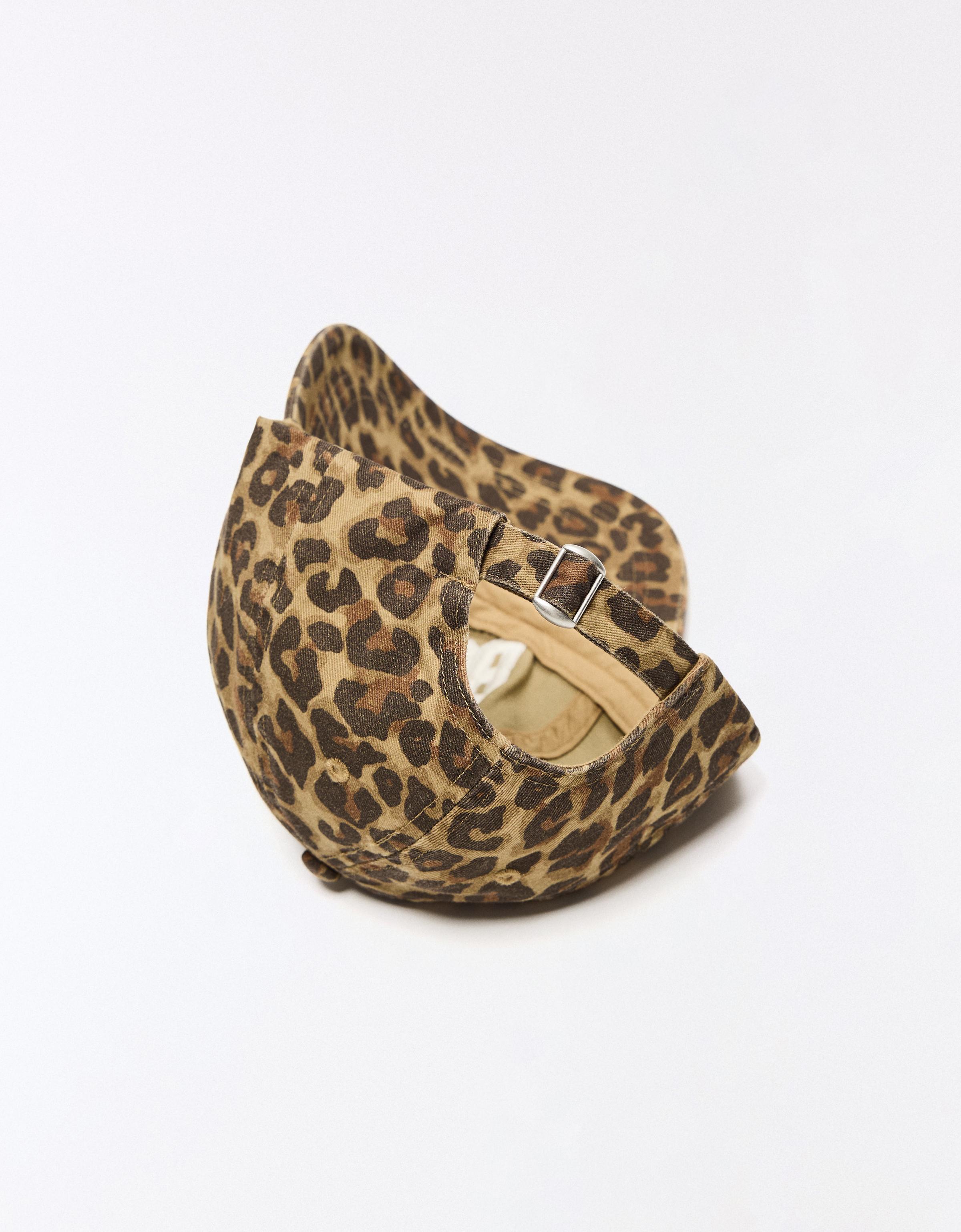 Embroidered animal print cap — Brown