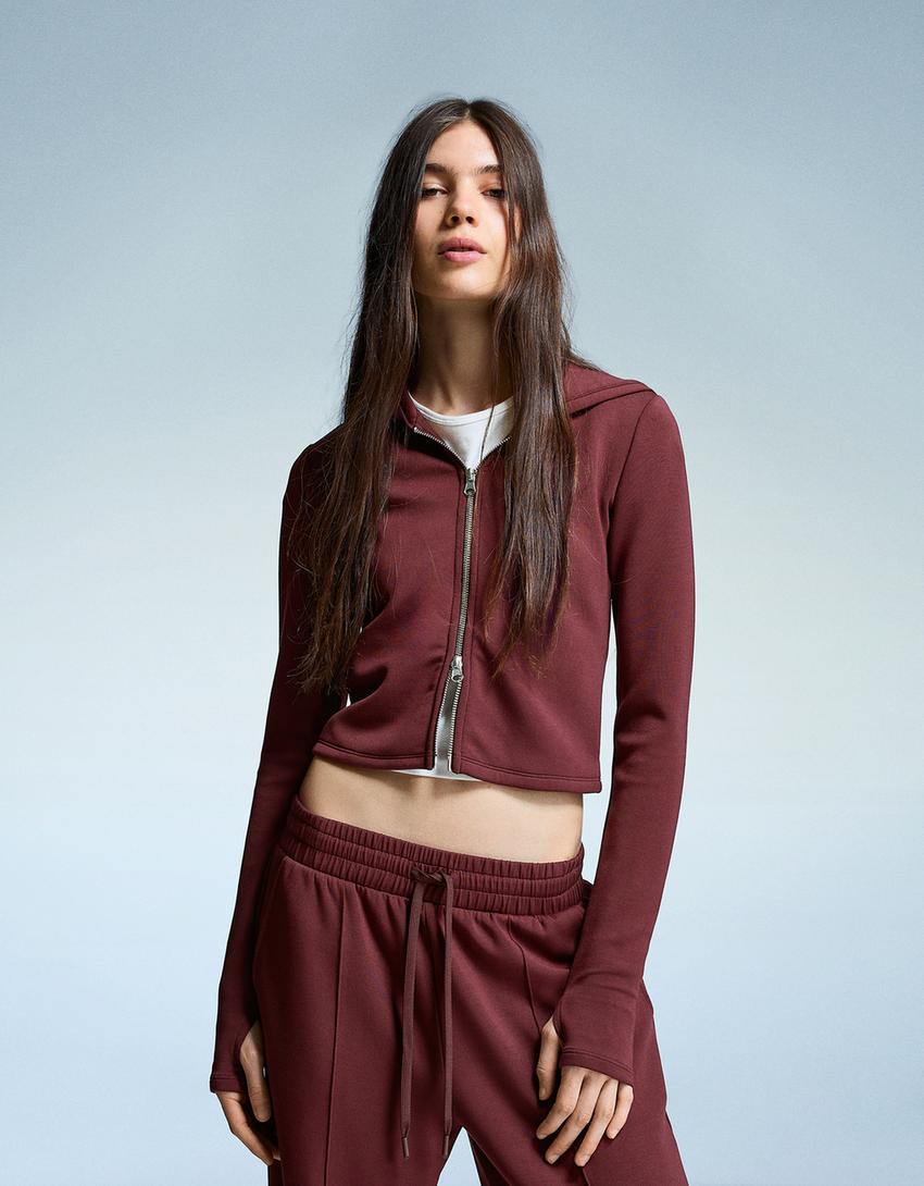 Capuchonsweater van modalmix met rits-Bordeaux-0