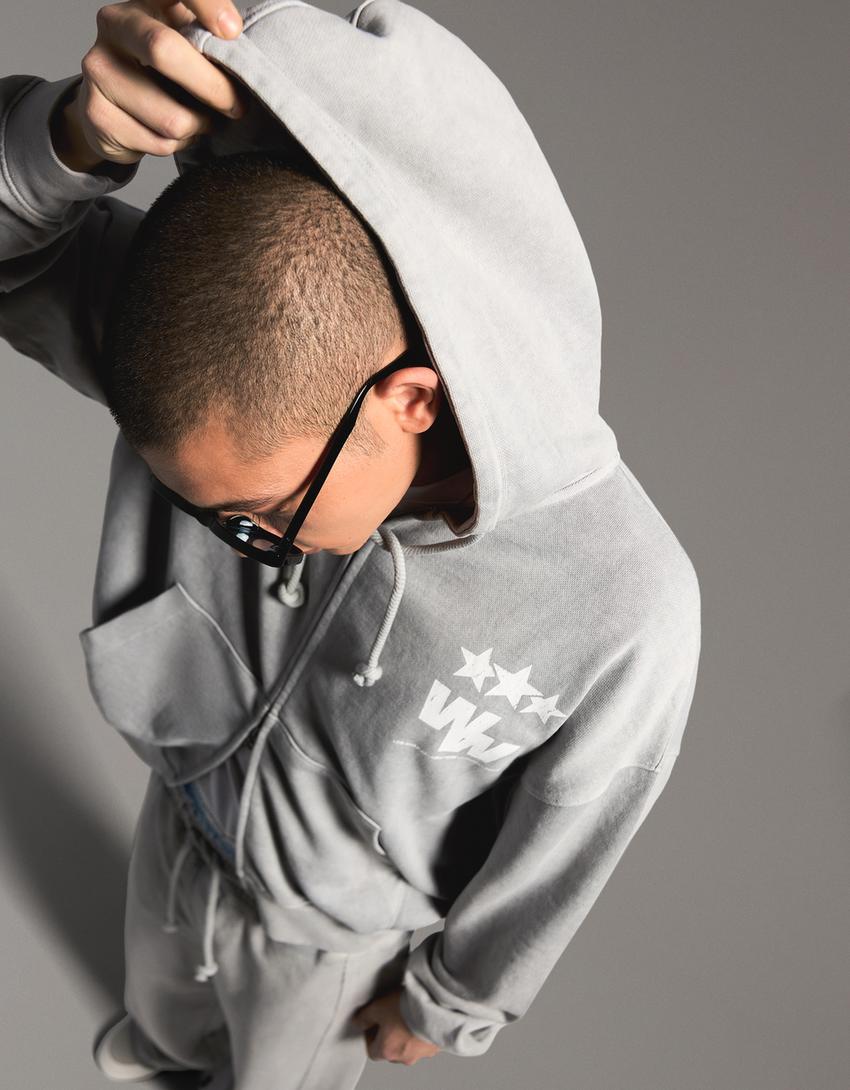 Boxy zip-up print sweatshirt-Stone