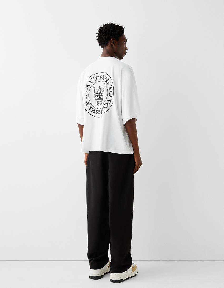 T-shirt manches courtes oversize imprimé-Blanc-1