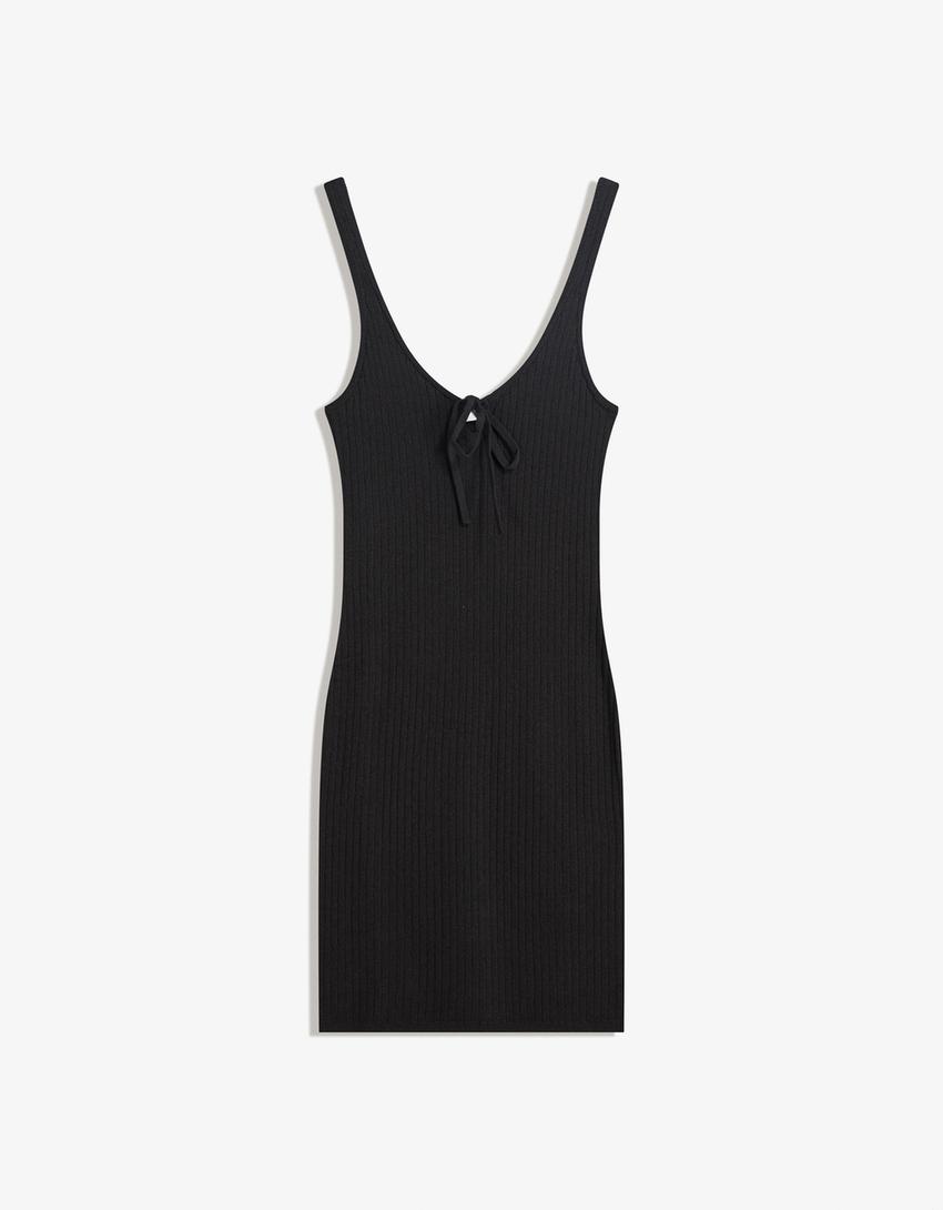 Vestido mini de alças com laço-Preto-4