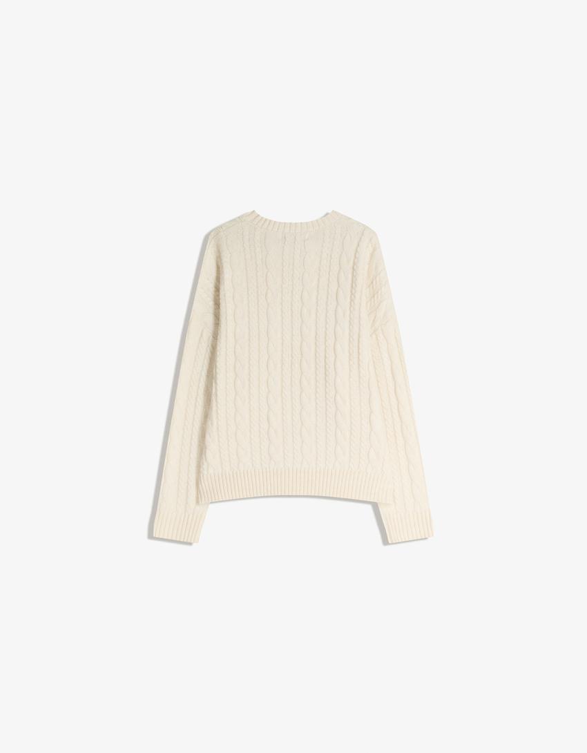 Pull tressé-Écru