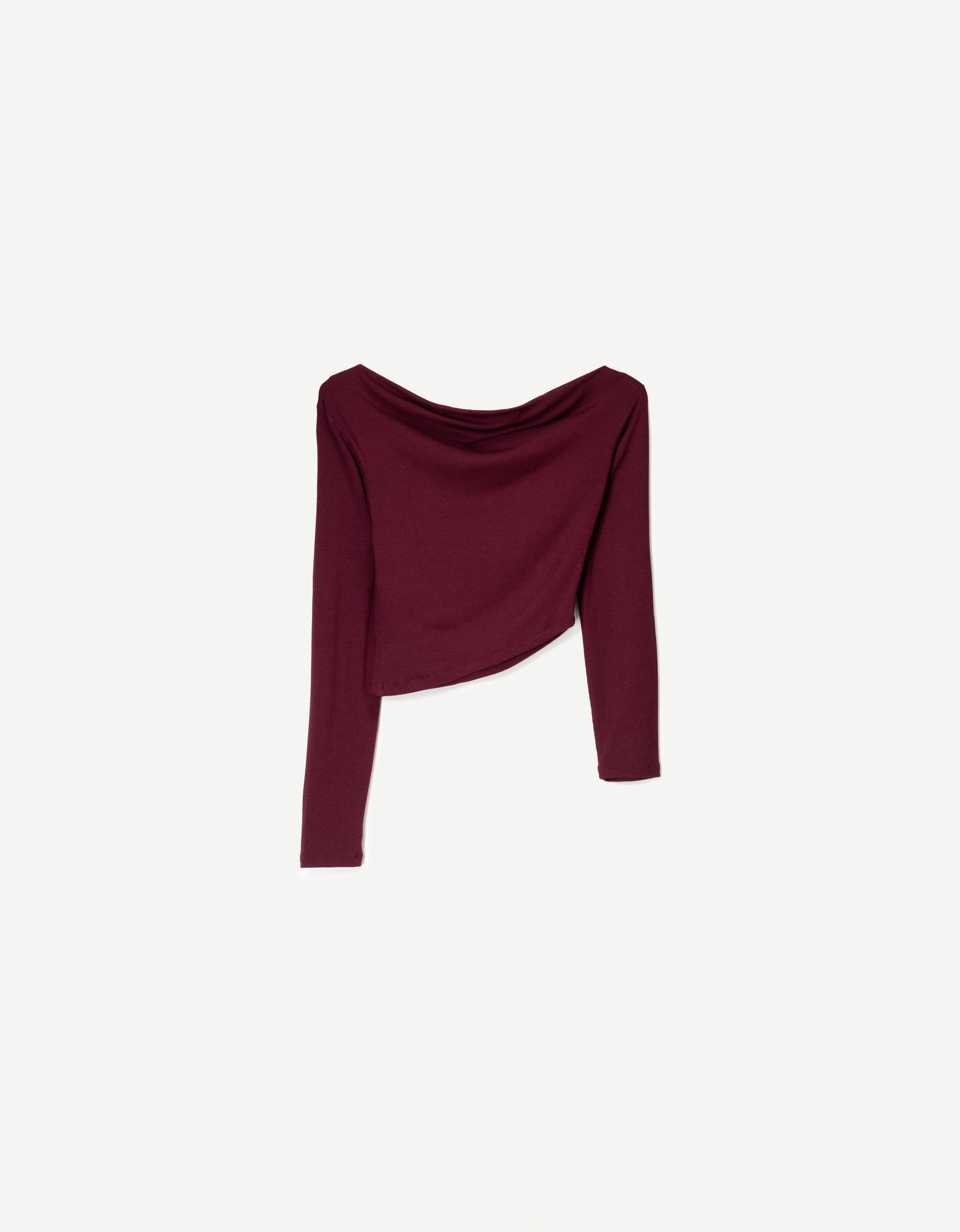 Bershka Asymmetrisches Langarmshirt Damen M Bordeaux