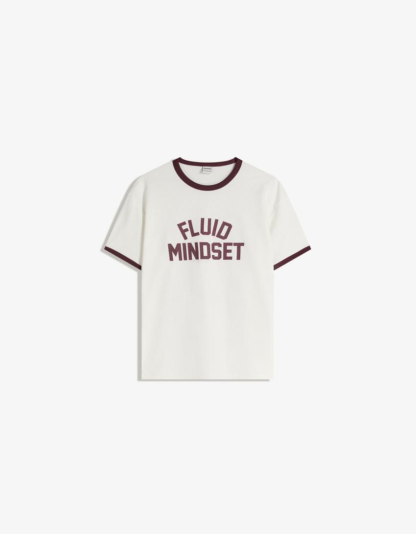 Camiseta manga corta rib print-Blanco roto