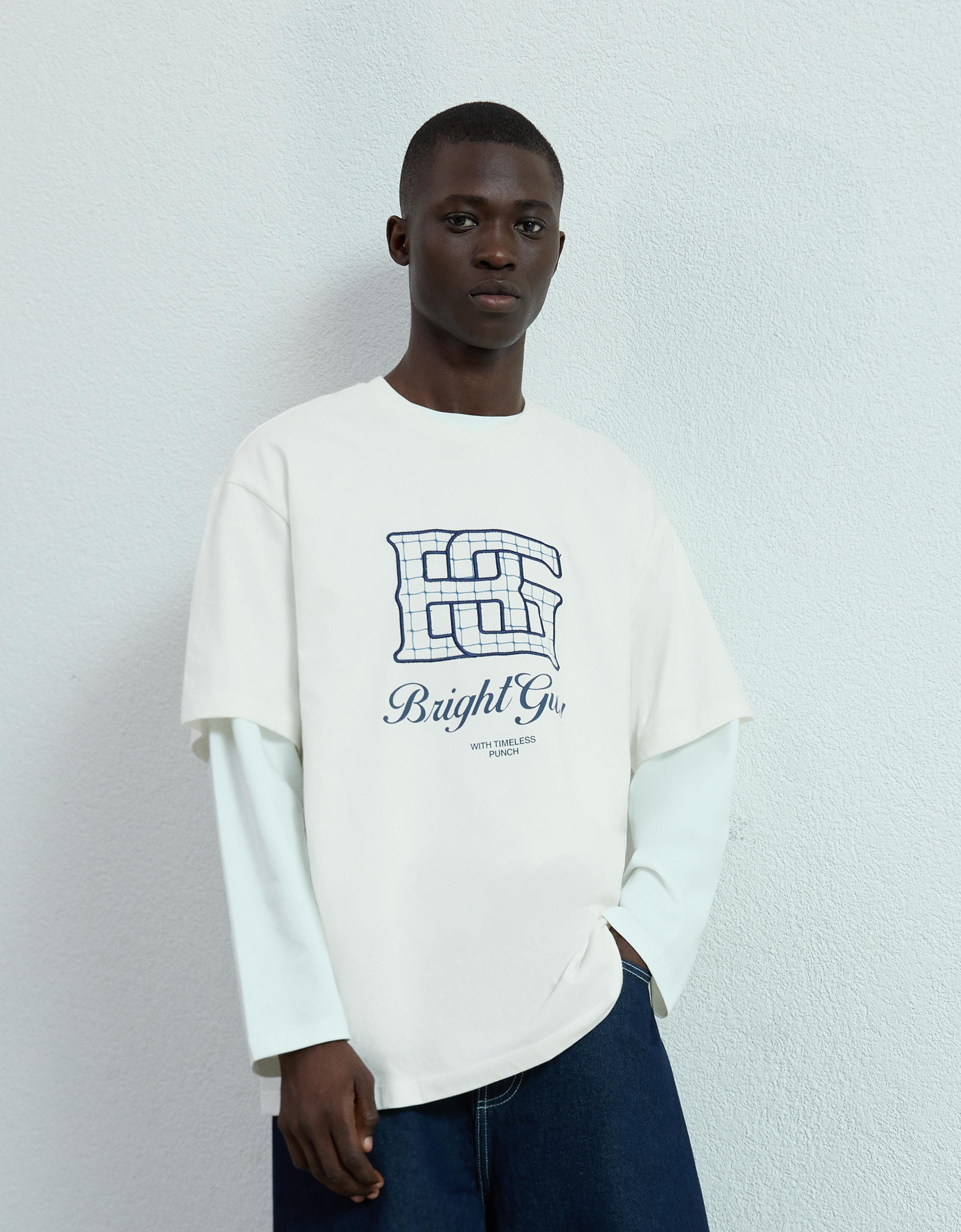 Bershka T-Shirt Mit Kurzen Ärmeln Und Print Herren L Grbrochenes Weiss