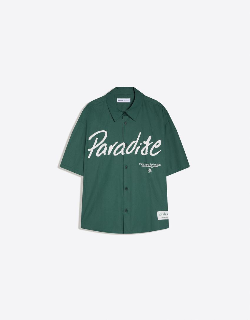 Chemise oversize imprimée à manches courtes-Vert