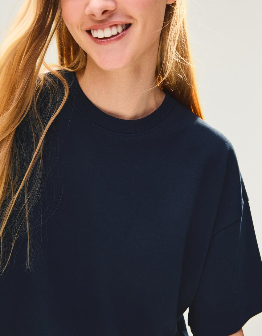 Tricou oversize cu mânecă scurtă-Bleumarin