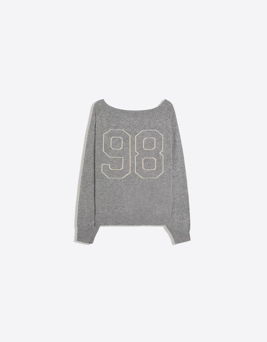 Pullover mit Bateau-Ausschnitt und Grafik-Grau