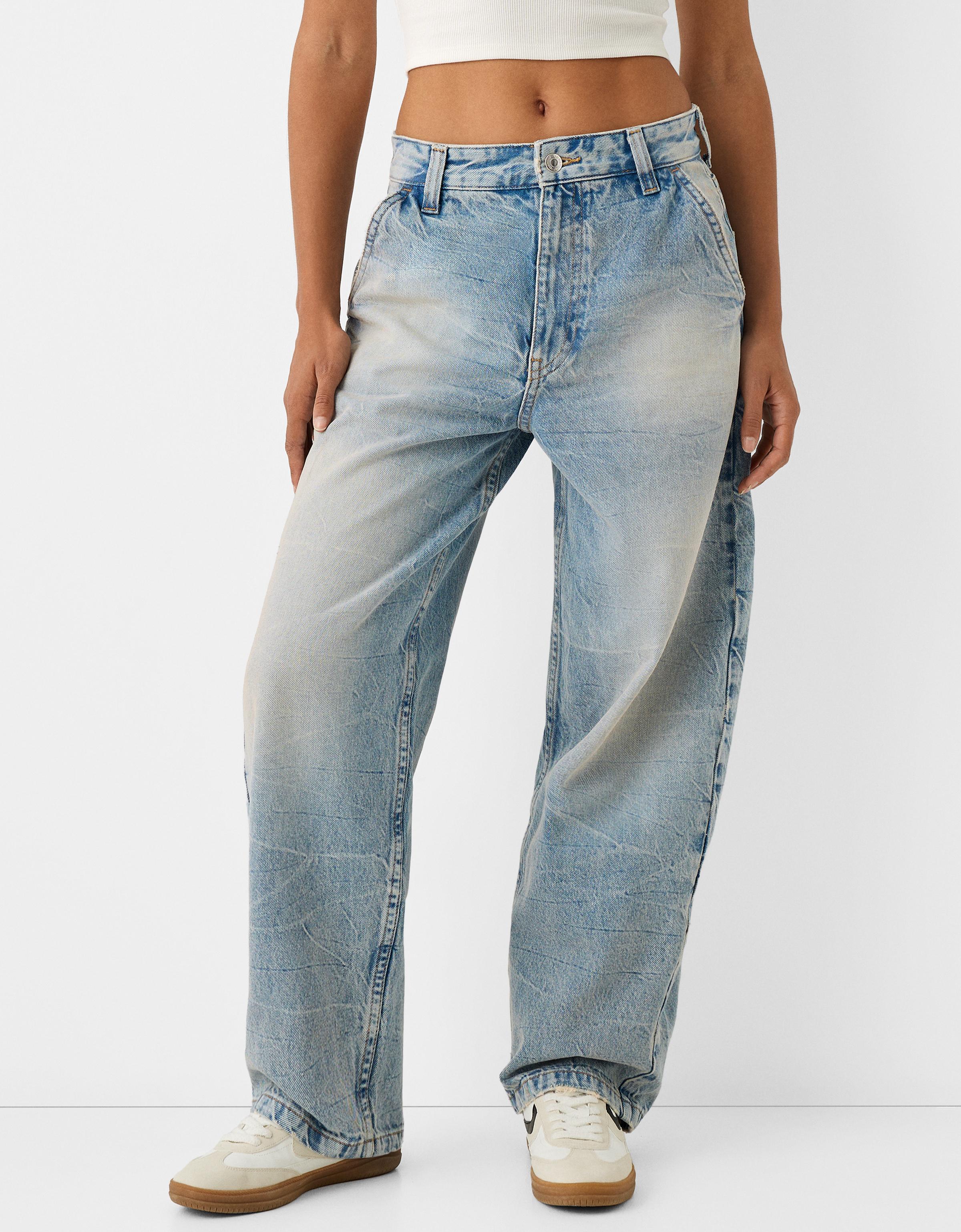 Bershka Skaterjeans Mit Weitem Bein Damen 10-12 Ausgewaschenes Blau