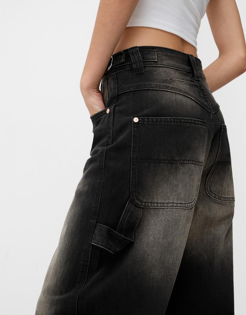 Adjustable balloon fit carpenter jeans-Brown