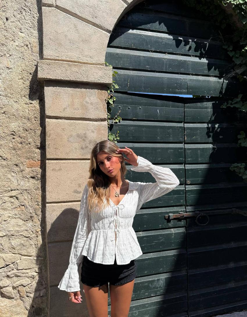 Rustieke blouse met plooi-Wit
