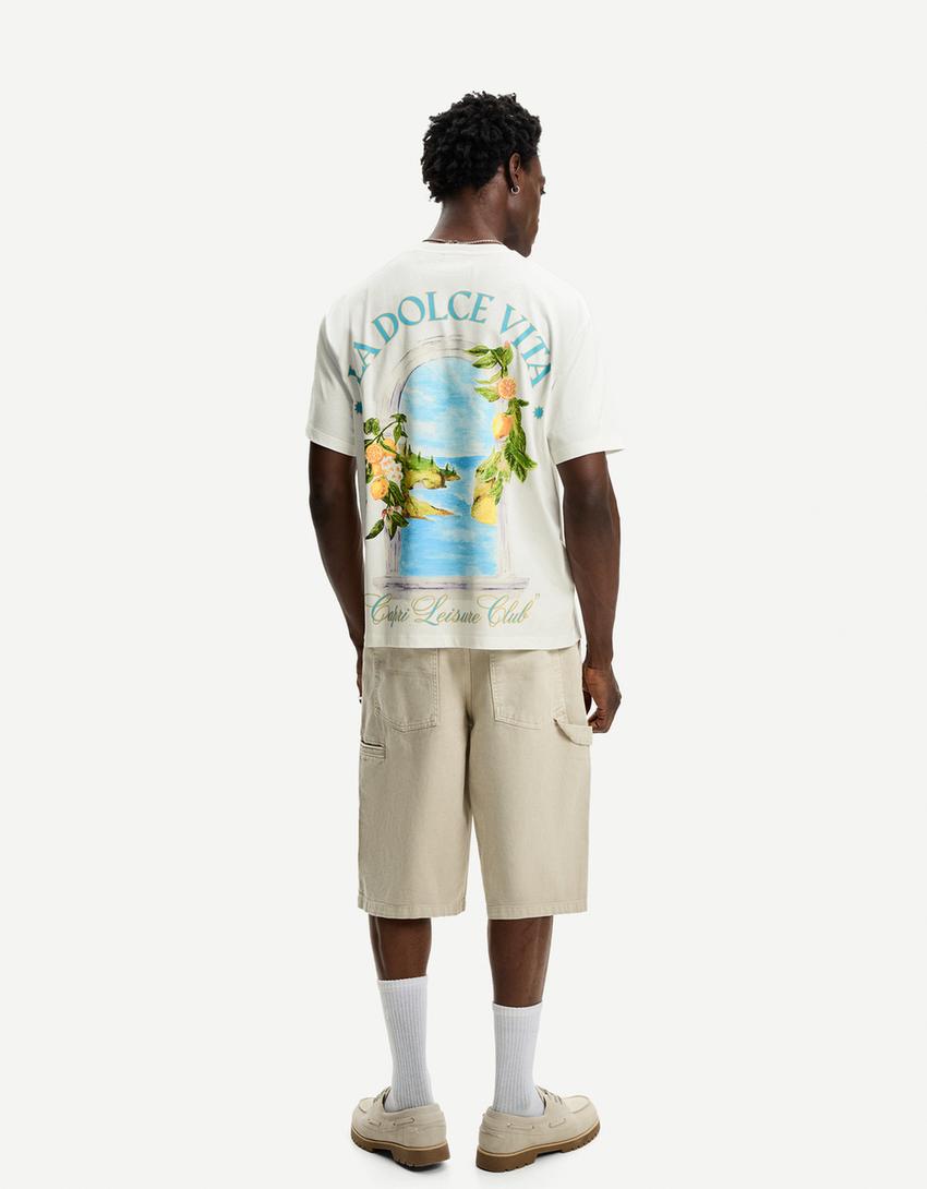 T-shirt met print en korte mouw-Gebroken Wit-1
