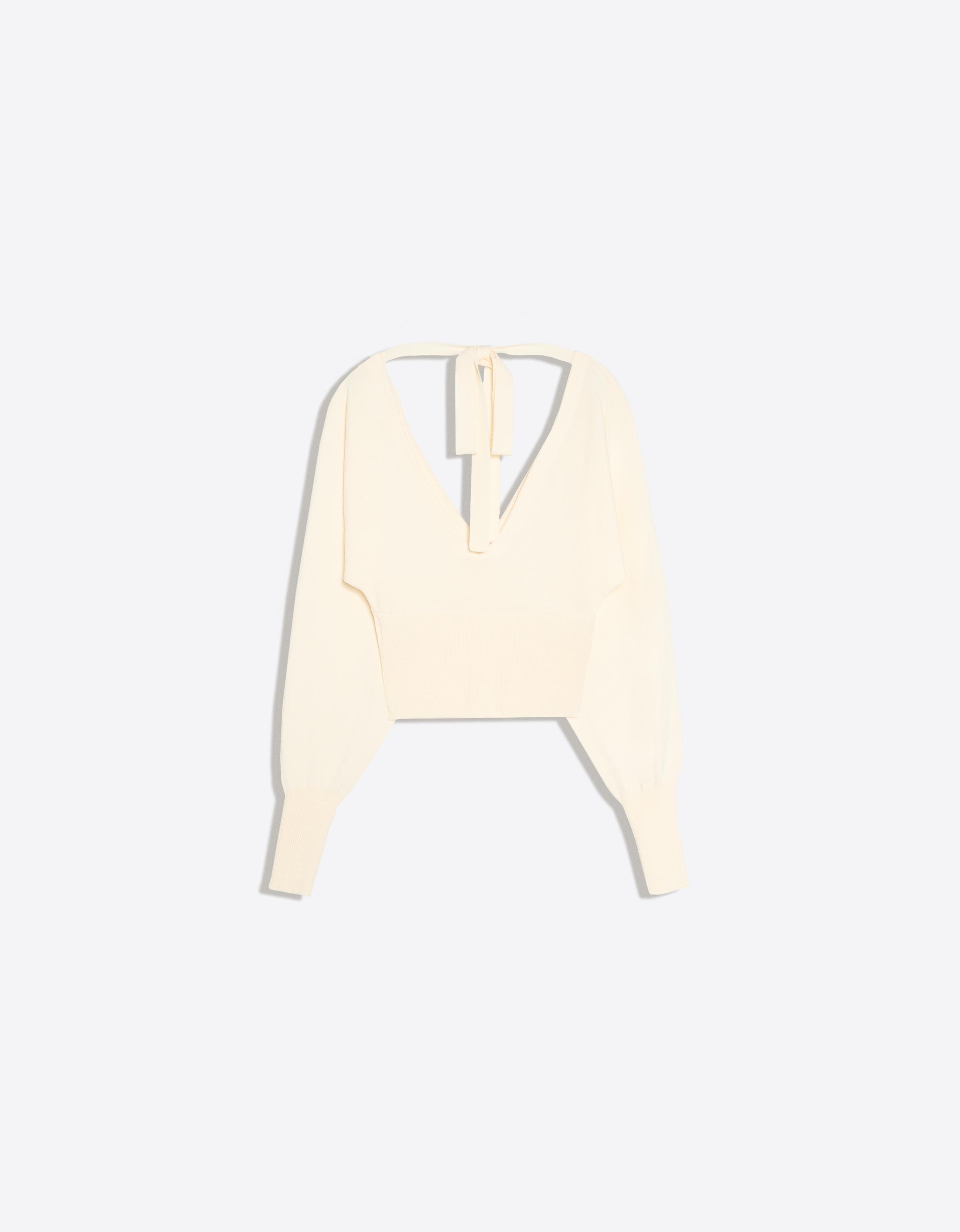 V-neck jumper with tied detail — Cream