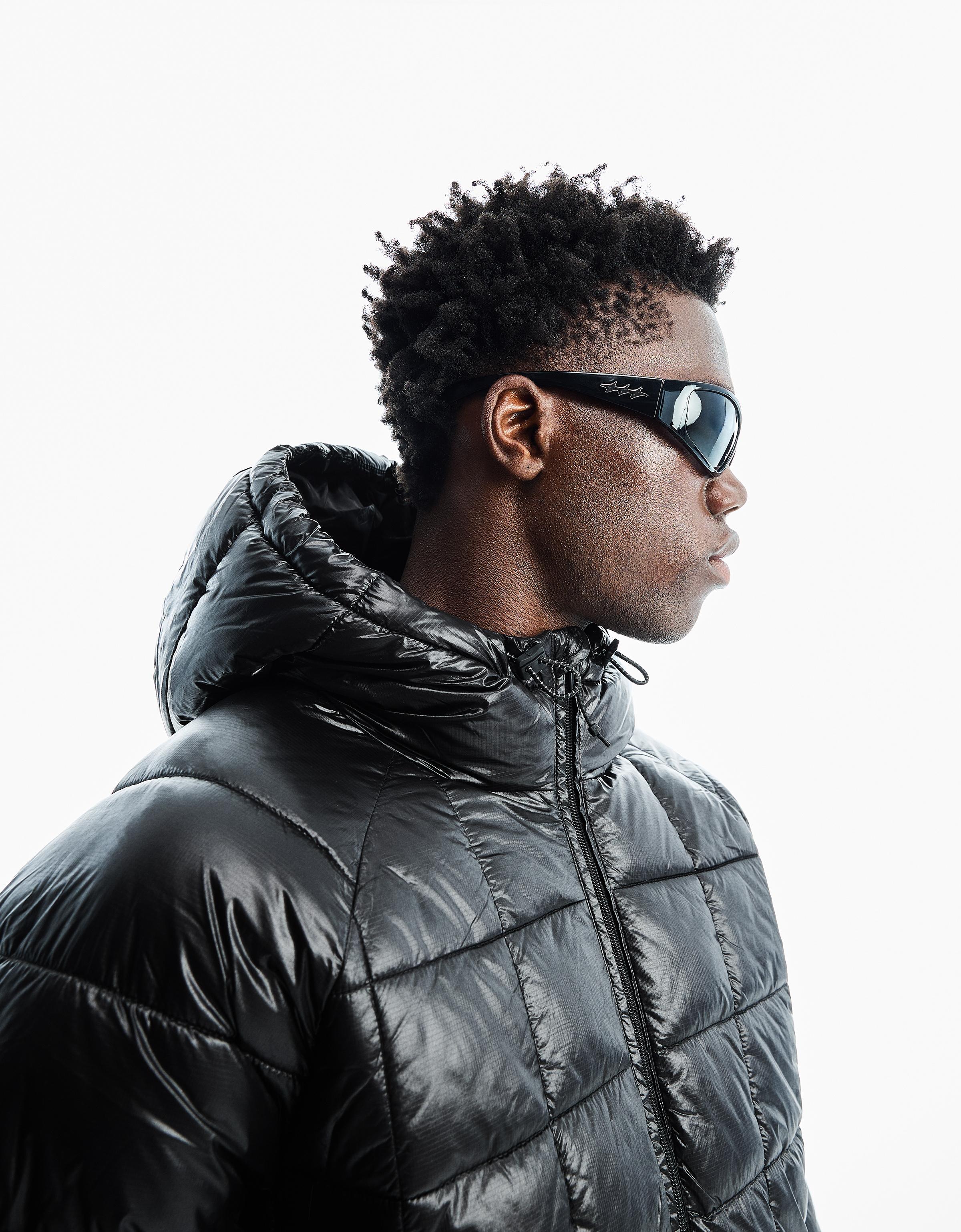 Hooded grid puffer jacket — Black
