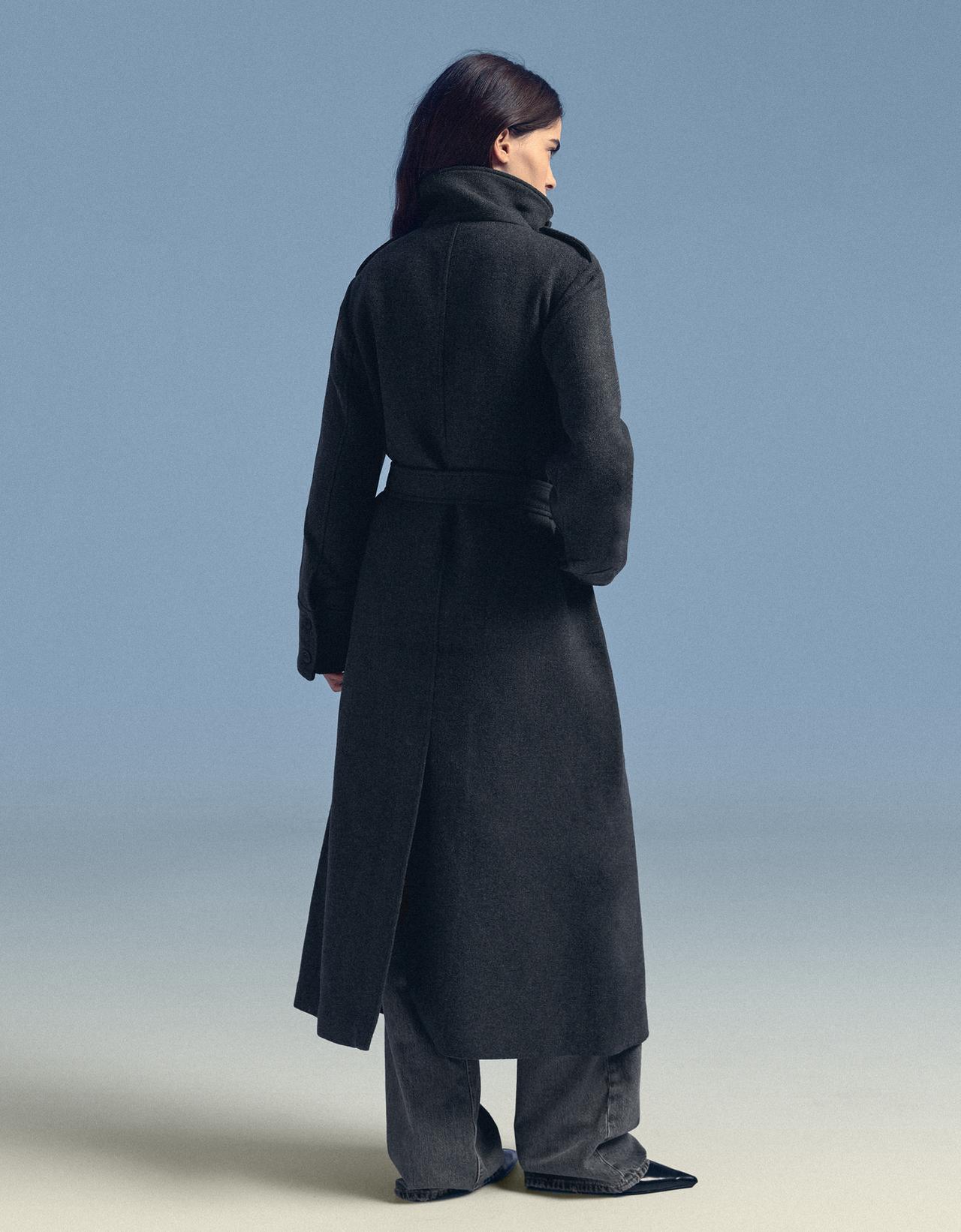 Buttoned felt-effect coat — Grey