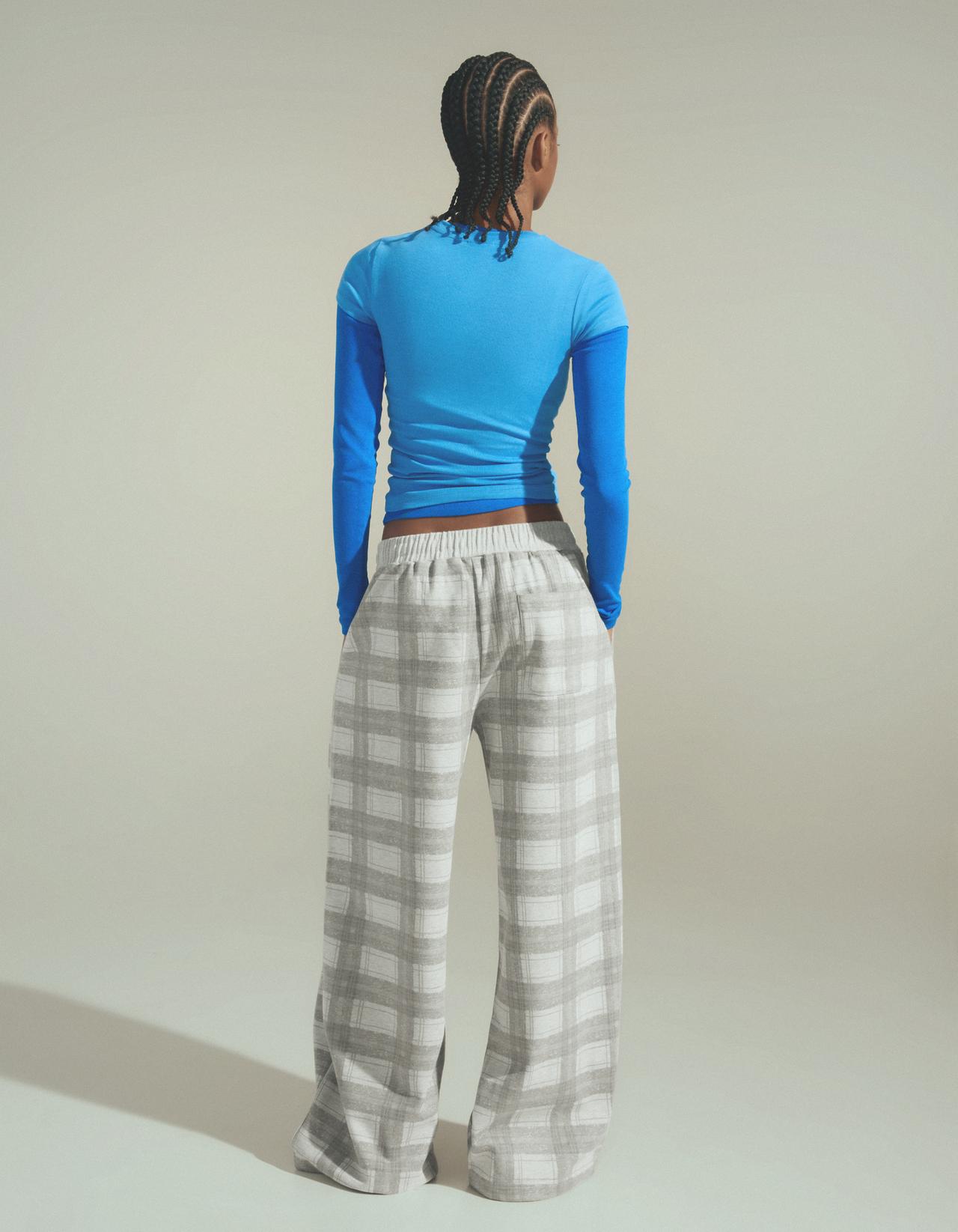 Checked fleece trousers — Grey