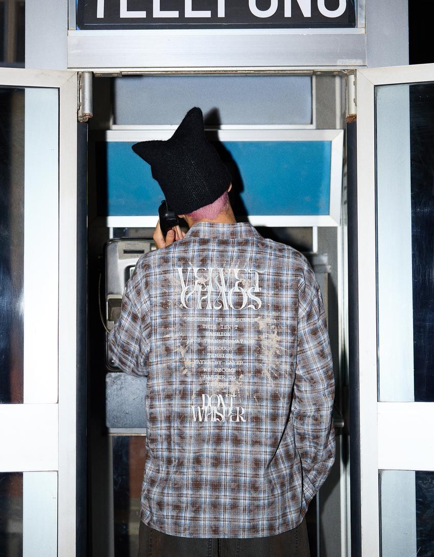 Oversize check shirt-Light blue