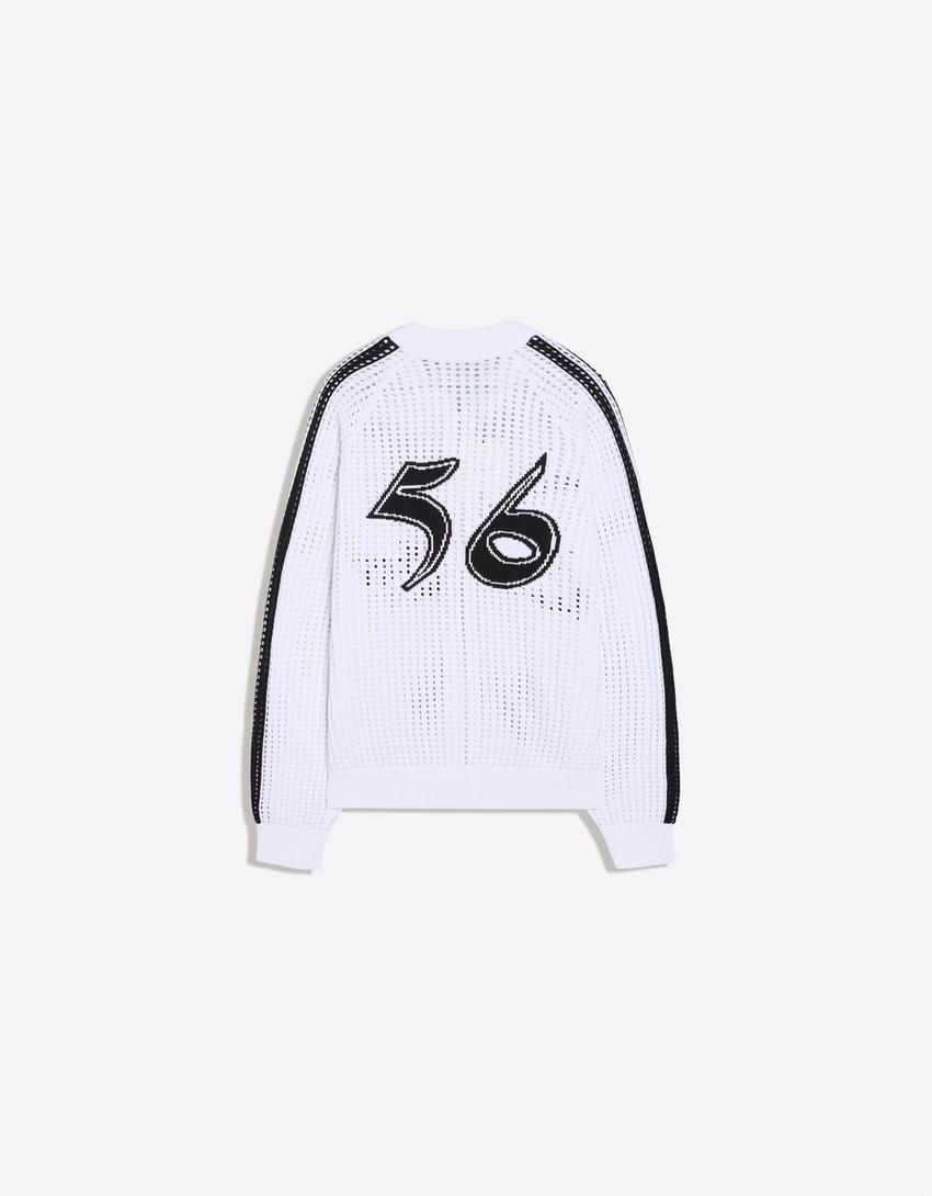 Chaqueta cremallera mesh retro-Blanco
