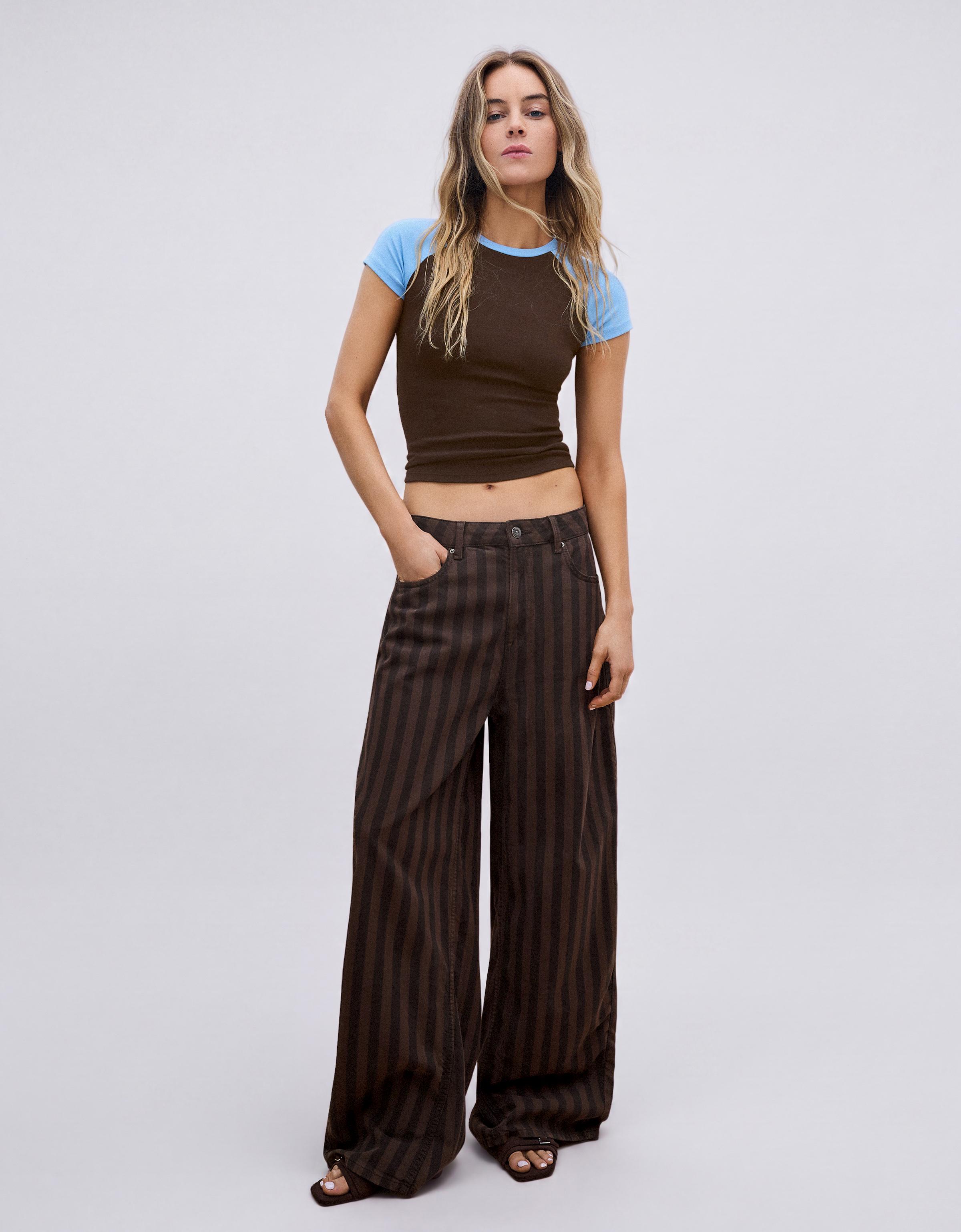 Stripe barrel trousers — Brown