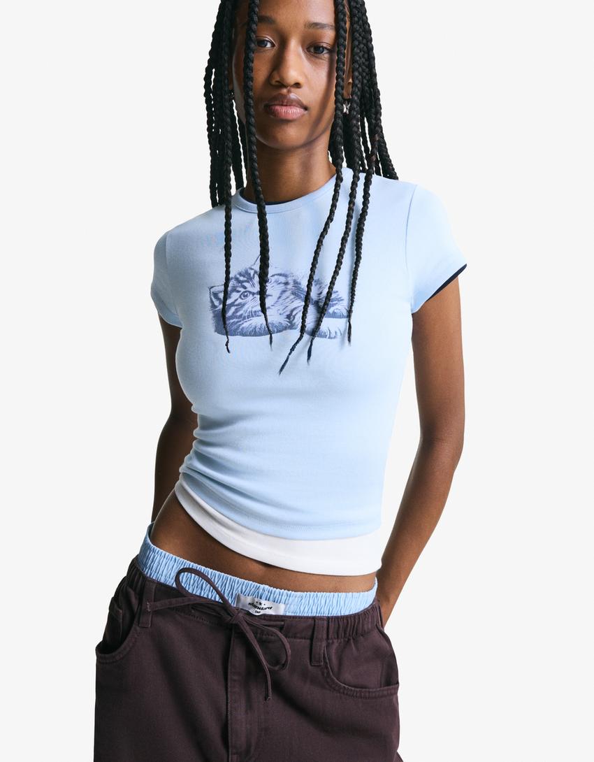 Camiseta manga corta print-Azul claro-1