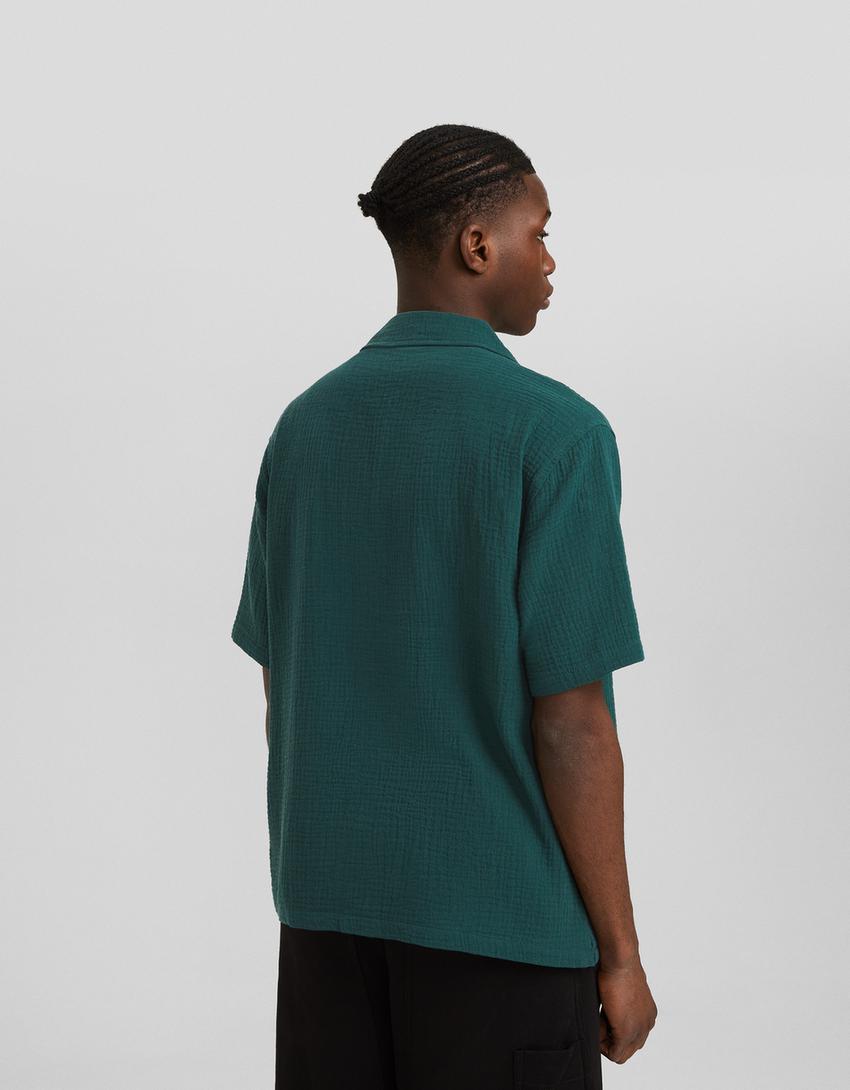 Chemise manches courtes loose fit texturée-Vert-1