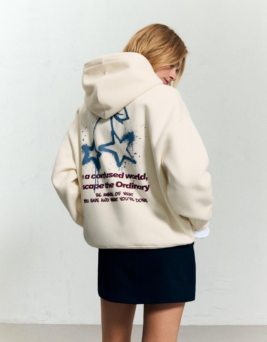 Sudadera capucha print-Crudo