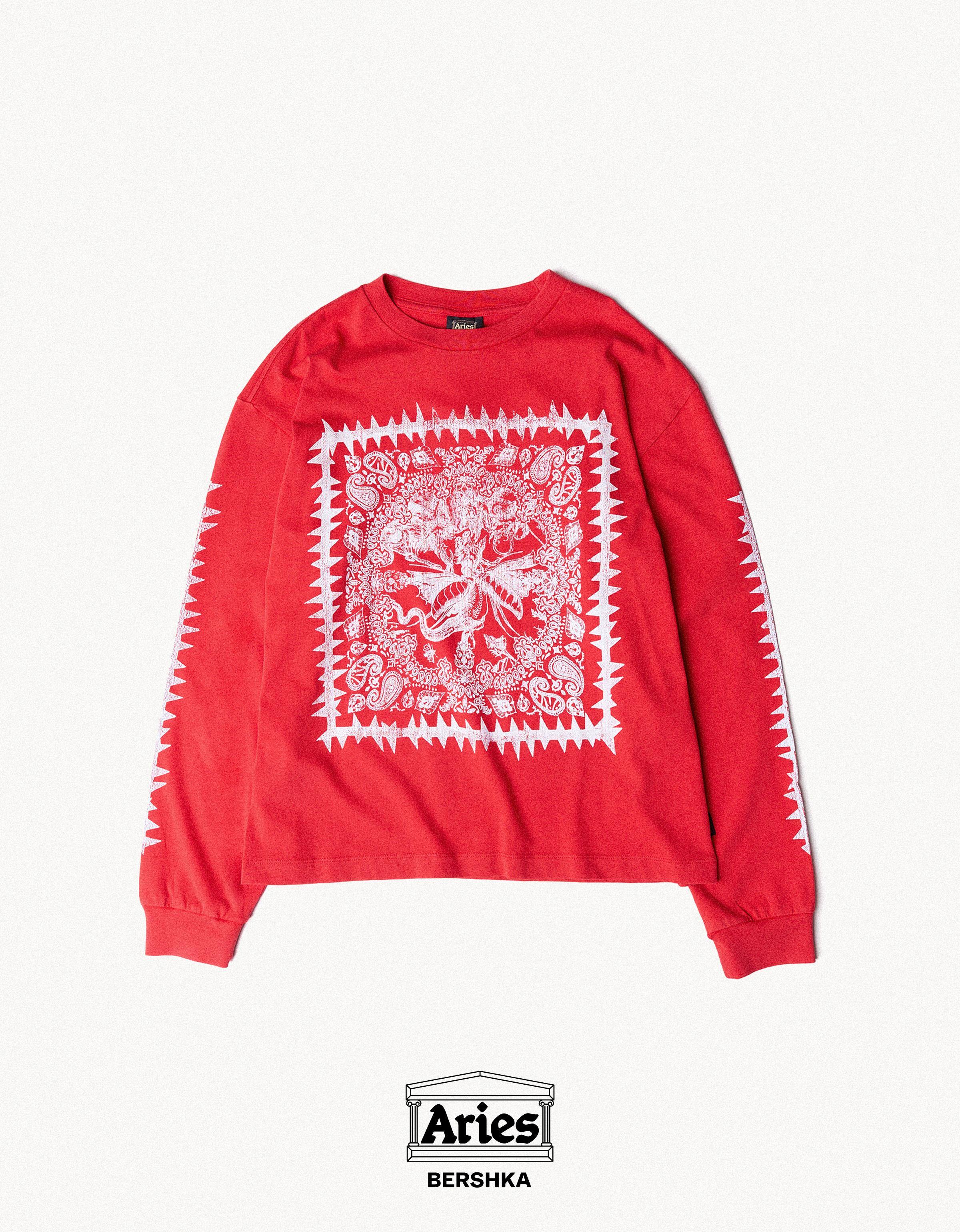 Bershka Uzun kollu ARIES X BERSHKA baskılı tişört görsel 8