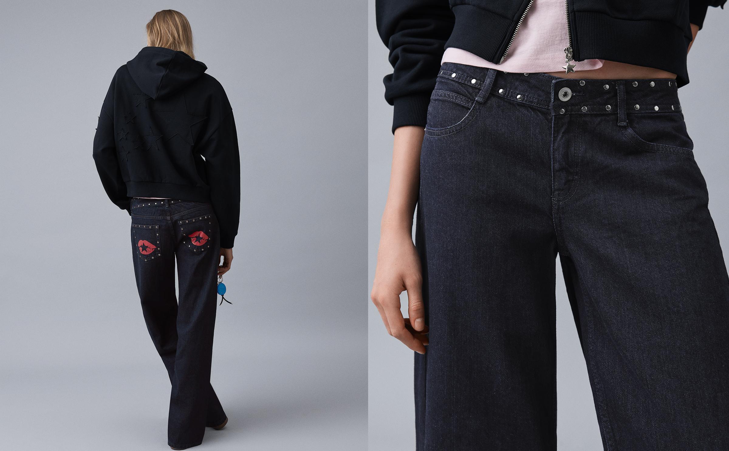 Düşük bel zımbalı baggy fit jean - Görsel 75