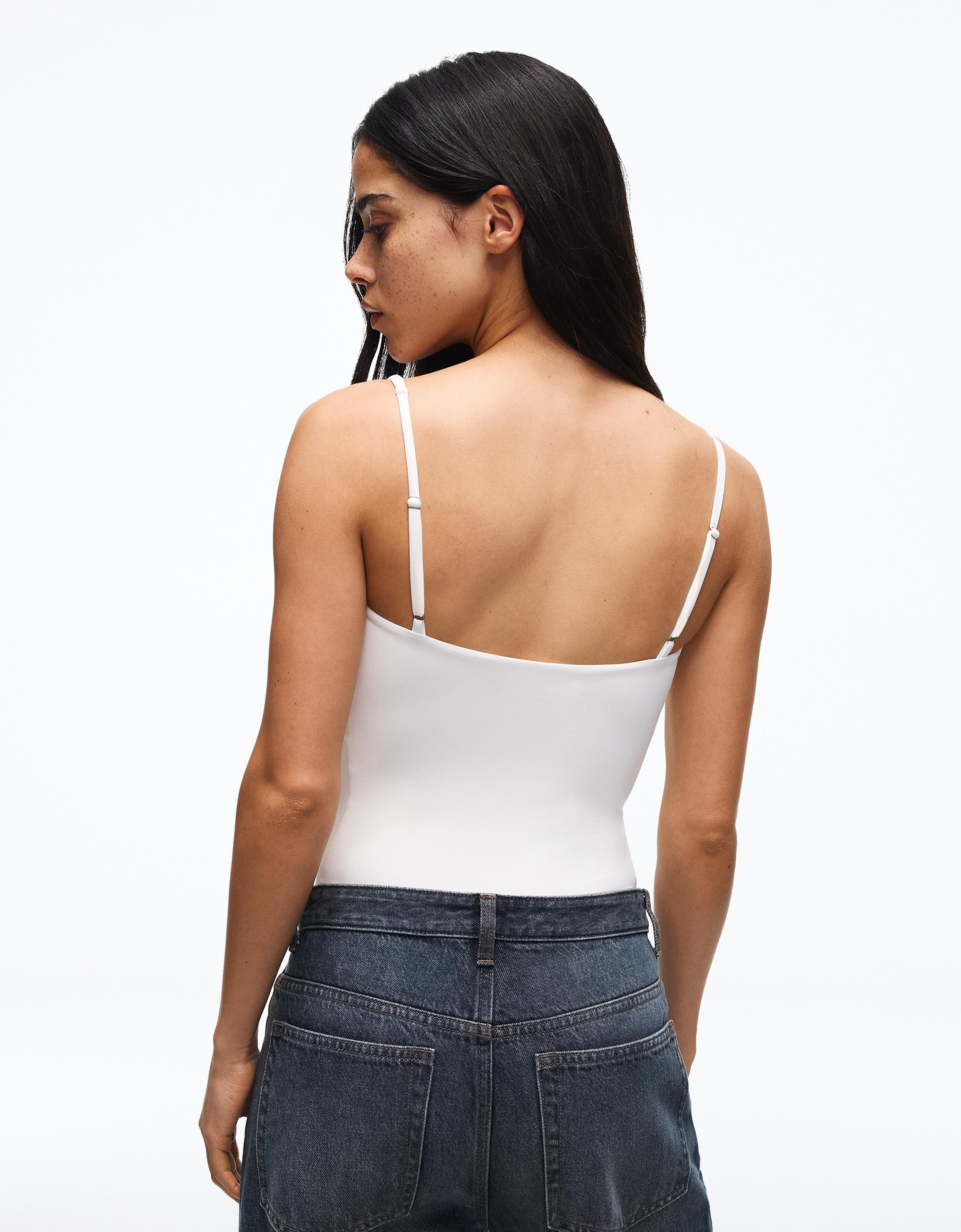 Round neck strappy bodysuit — Cream