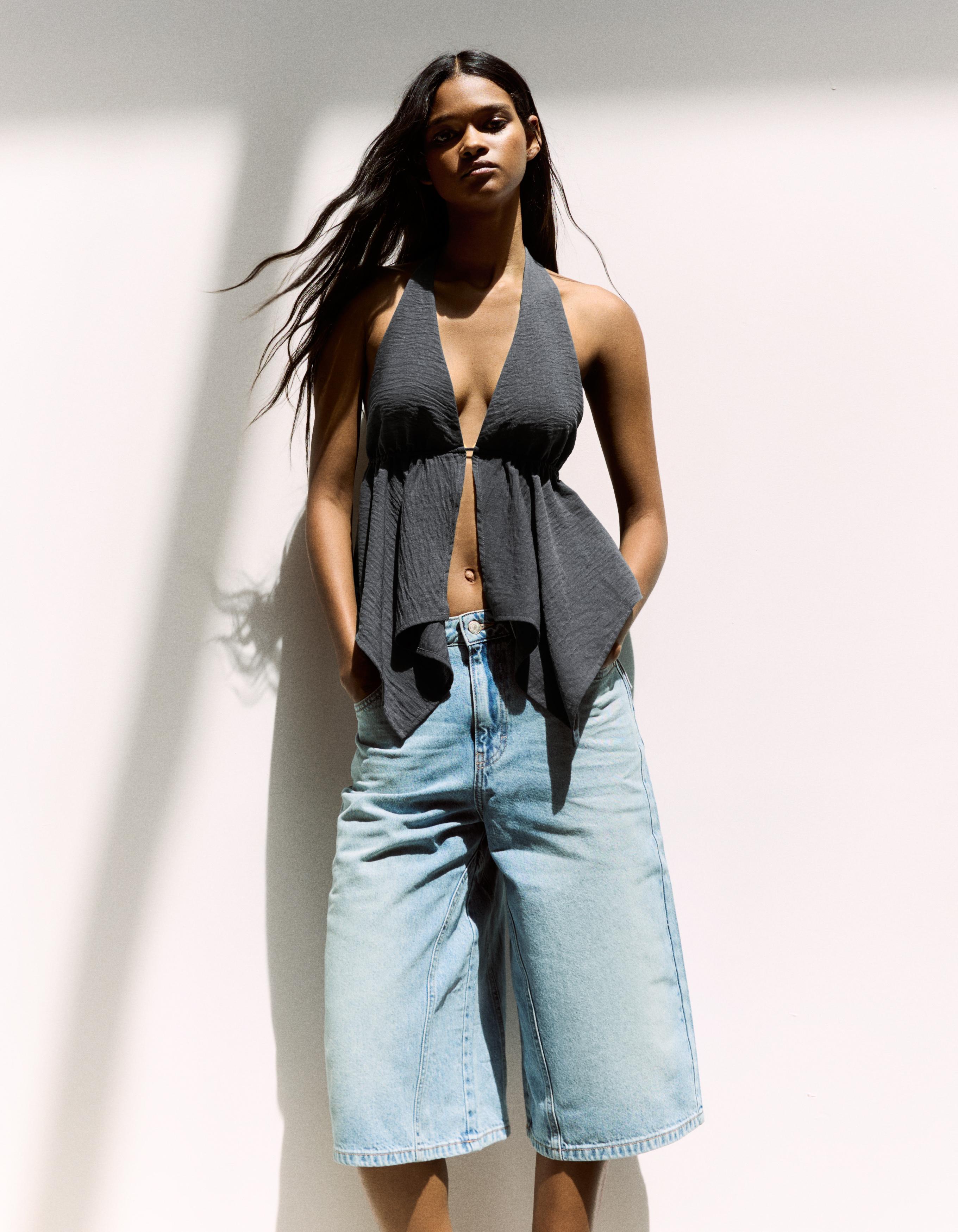 Bershka Top Halter Lazada Mujer Gris Oscuro