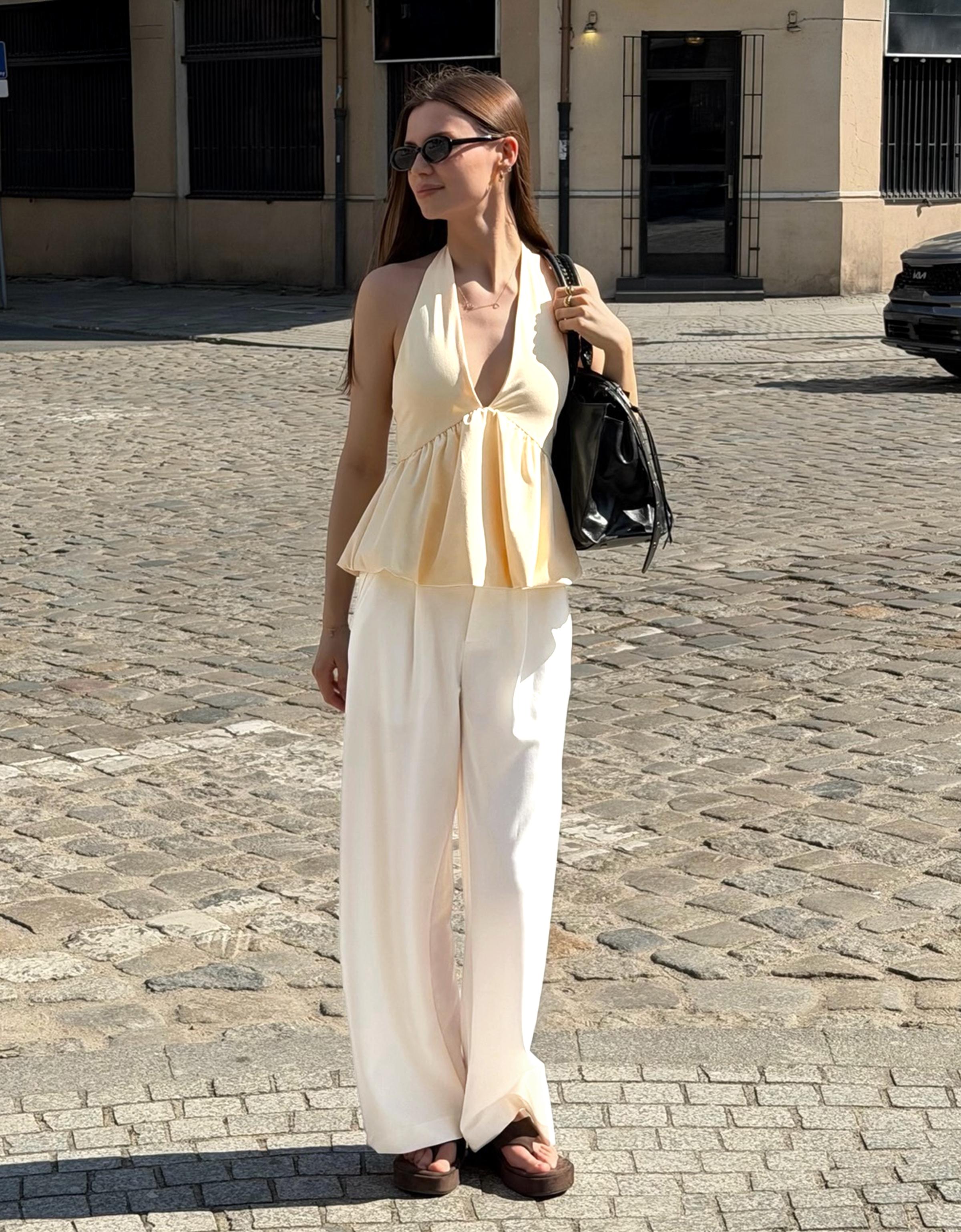 Bershka Top Halter Efecto Globo Mujer L Beige