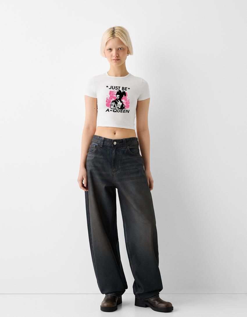 T-shirt Marie Antoinette de manga curta-Gelo-4