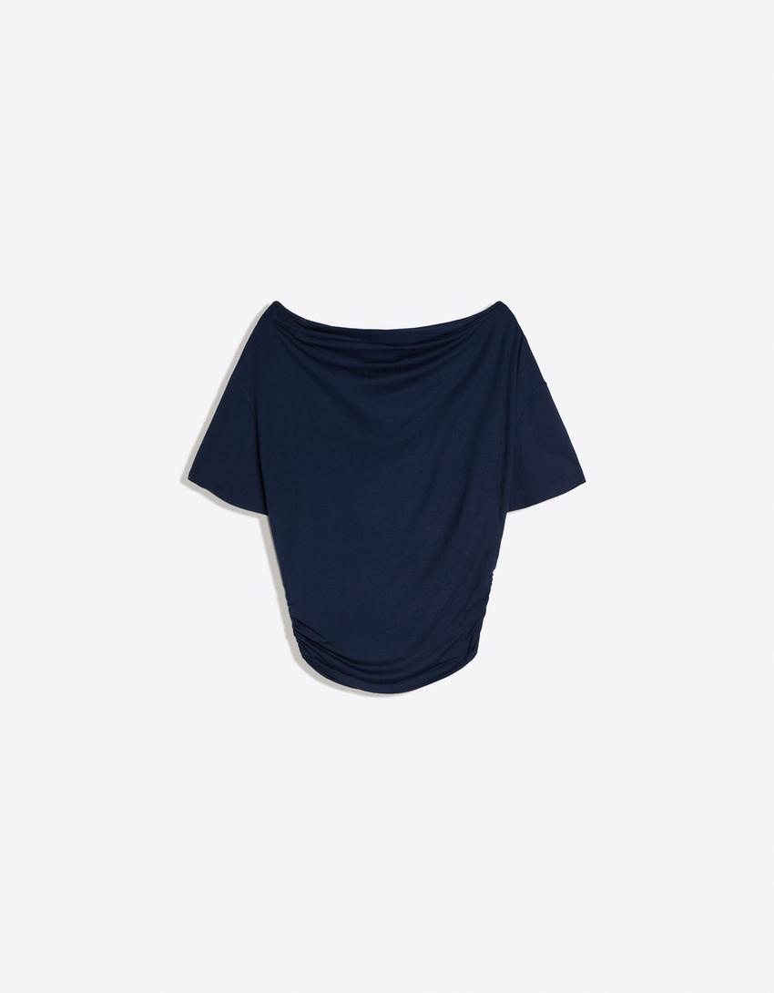 Camiseta de manga curta assimétrica-Marinho