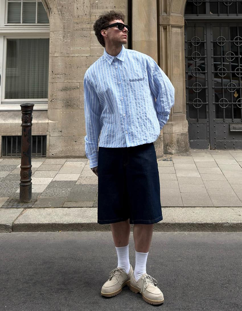 Embroidered long sleeve shirt-Light blue