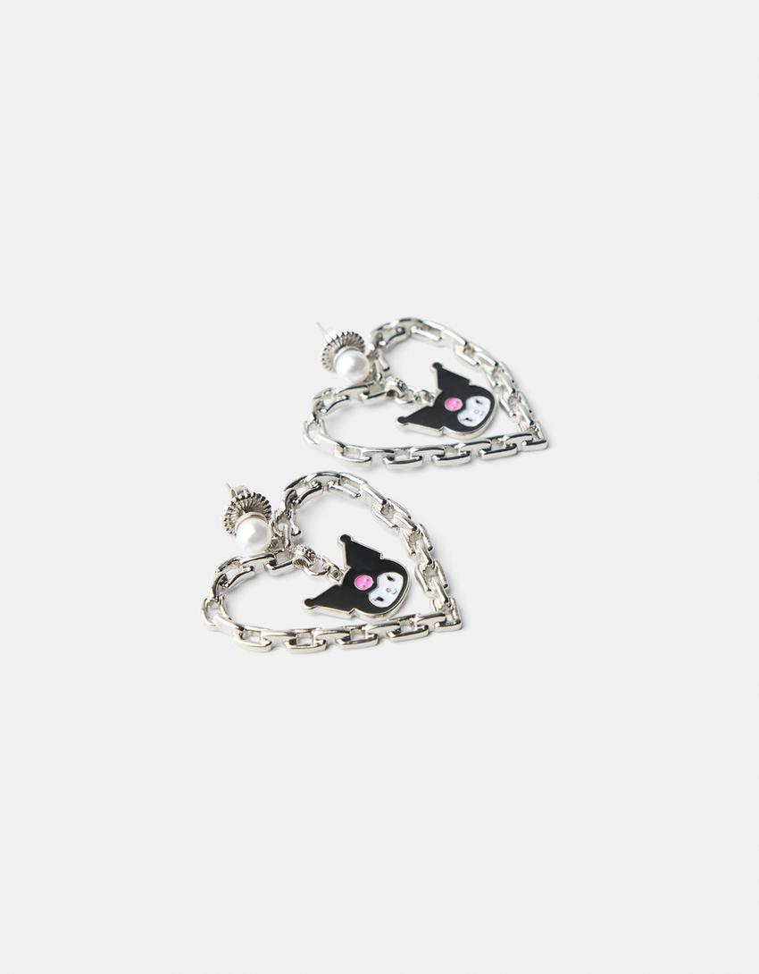 Kuromi heart earrings-Silver-4