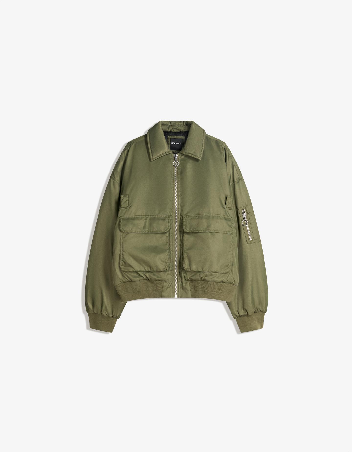 Bershka techniczna kurtka bomber khaki