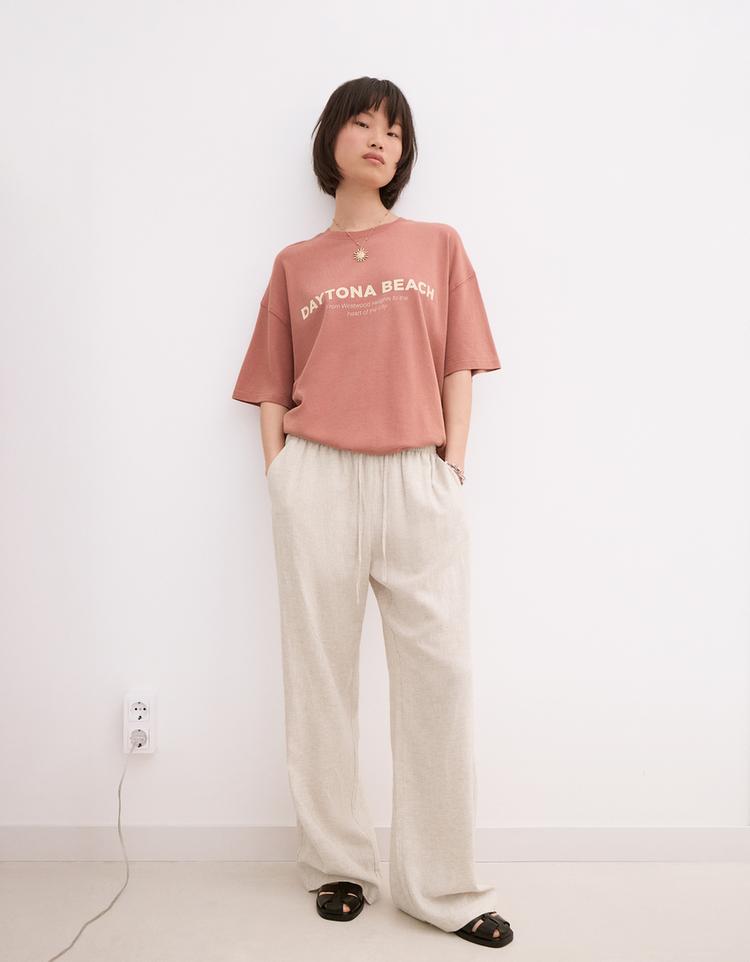 Linen blend trousers with an elasticated waistband