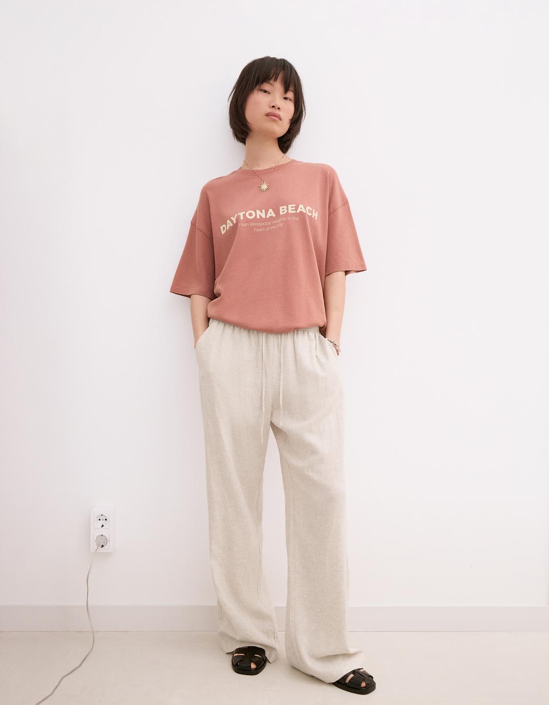 Linen blend trousers with an elasticated waistband