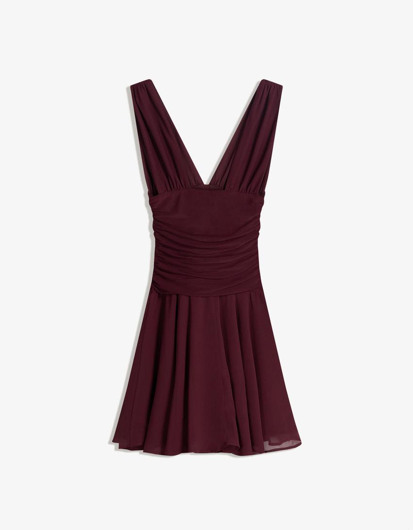 Vestido mini chifón vuelo-Granate