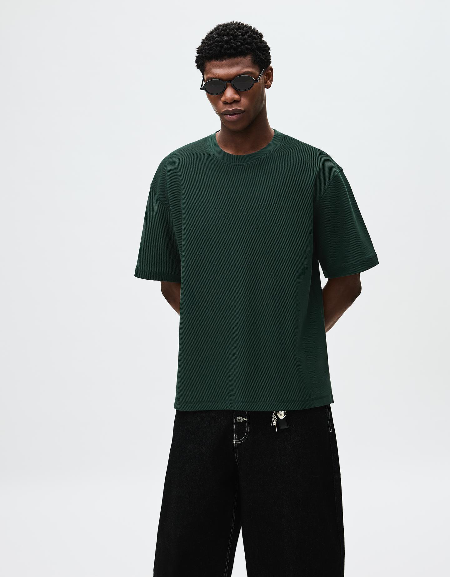 Bershka Maglietta Felpata A Maniche Corte Uomo Xs Verde