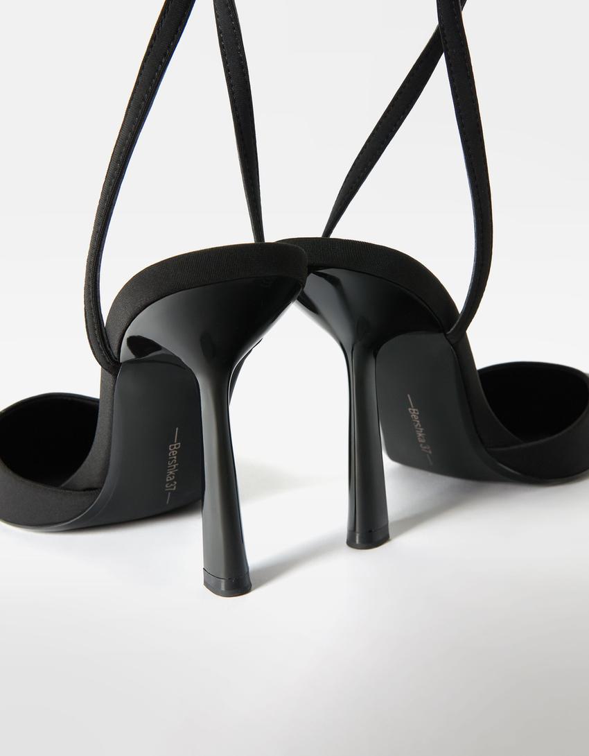 Heeled slingback strap shoes-BLACK-2