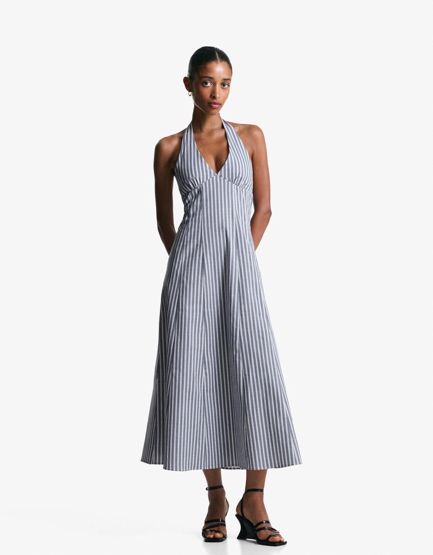 Robe midi encolure américaine bengalina-Bleu-0