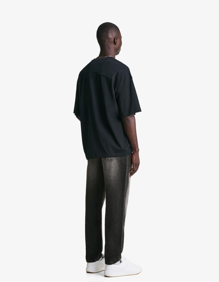Jeans loose fit afunilado-Preto-1