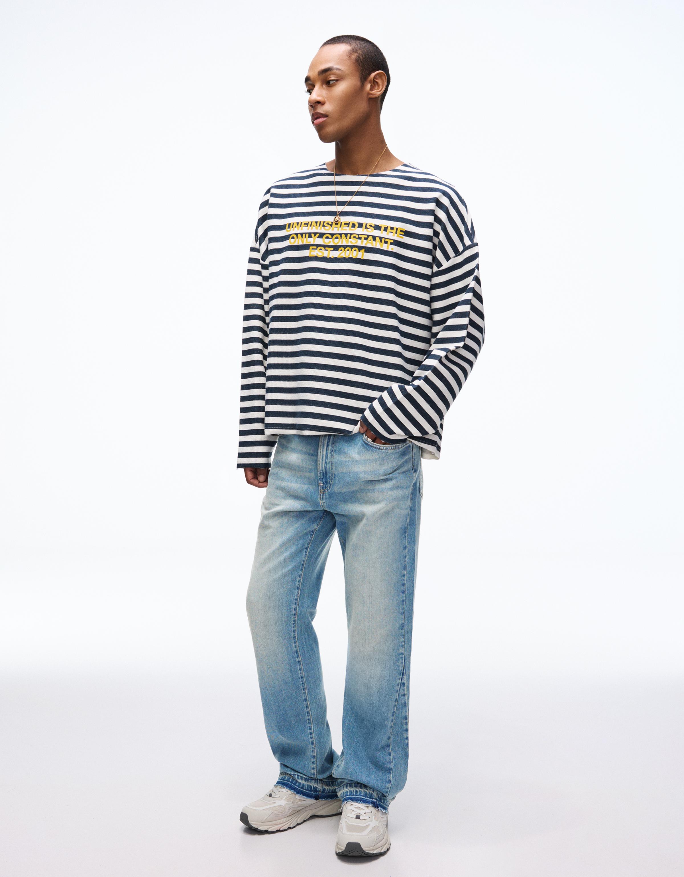 Bershka Schlaghose Comfort Herren 40 Ausgewaschenes Blau